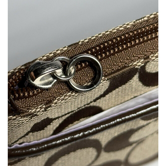 NWT Coach Jacquard Signature C Wristlet Wallet with Leather Trim Charm Brown‎ - Picture 9 of 12